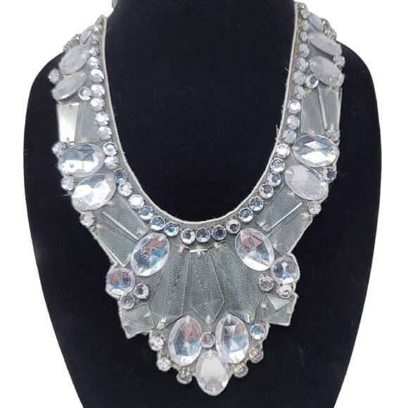 Romantic Statement Necklace Ranjana Khan Ribbon Glass Prism Acrylic Rhinestone - Picture 1 of 16